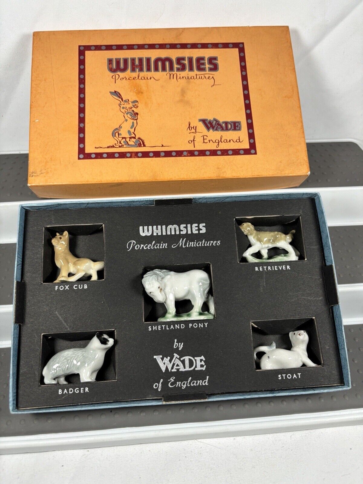 Vintage Wade Whimsies , 1953 first release boxed set ( 3 ) Woodland Badger
