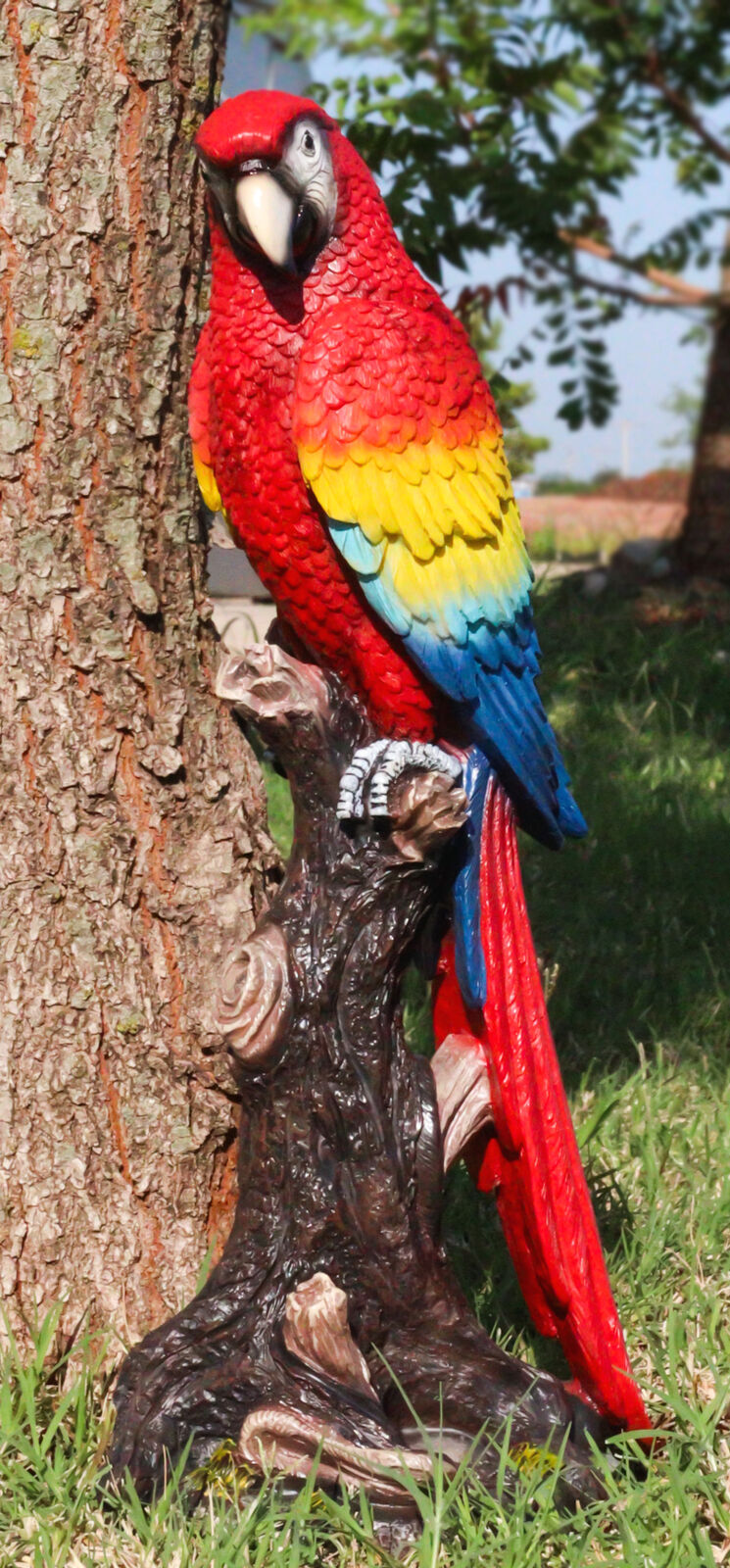 Ebros Tropical Rainforest Red Scarlet Macaw Parrot Perching On Branch Statue