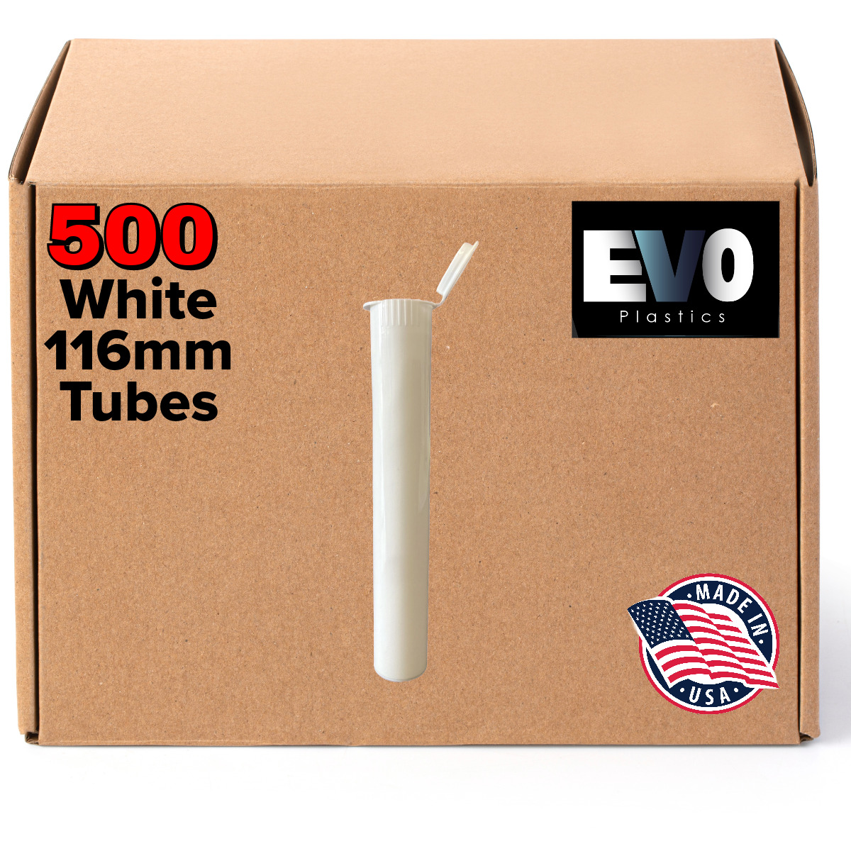 116MM White Pre-Roll Tubes | 500 Pack | Container for King Size | CAPS-CLOSED