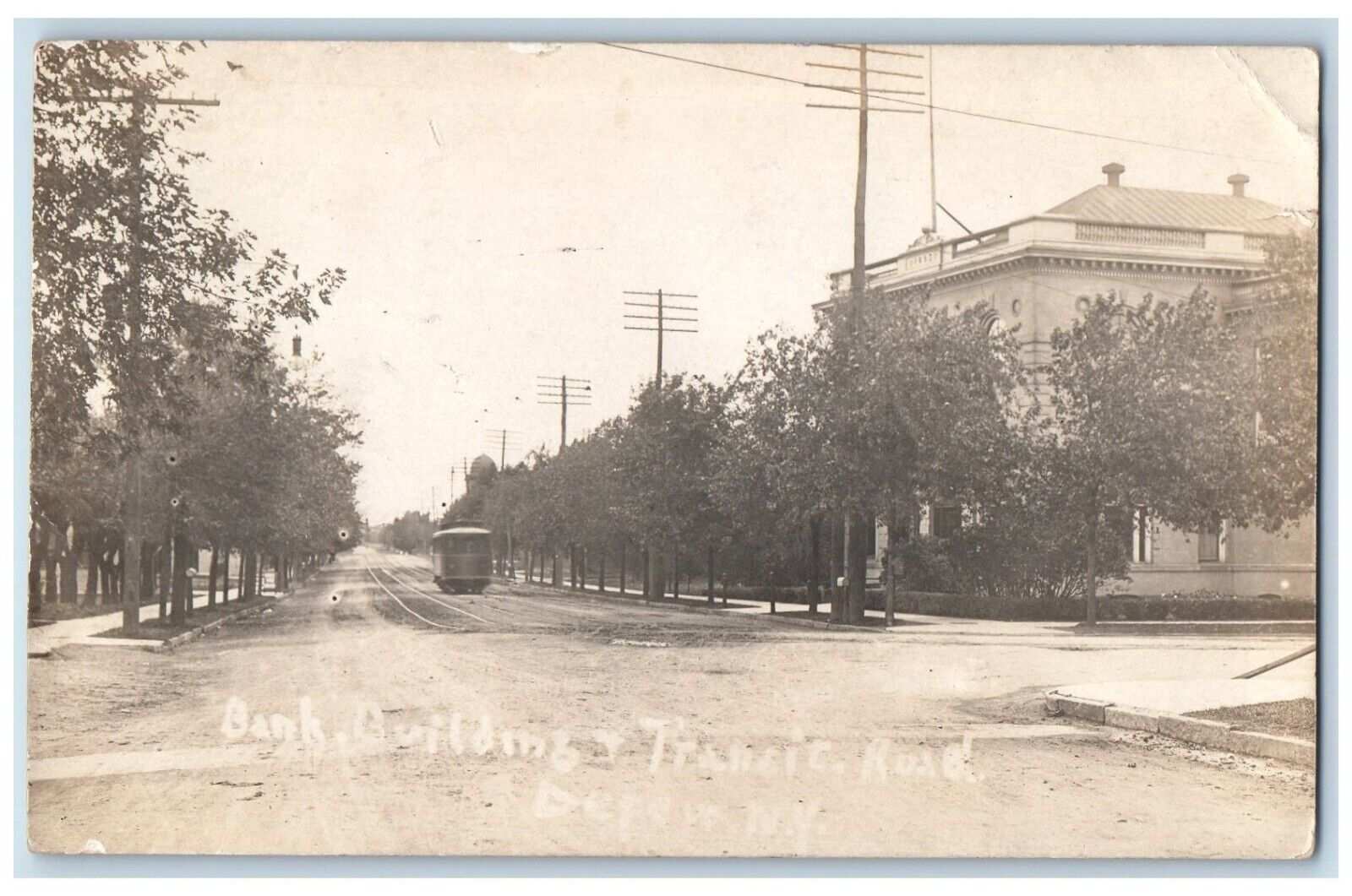 1911 Bank Building Transit Road Trolley Depew New York NY RPPC Photo Postcard
