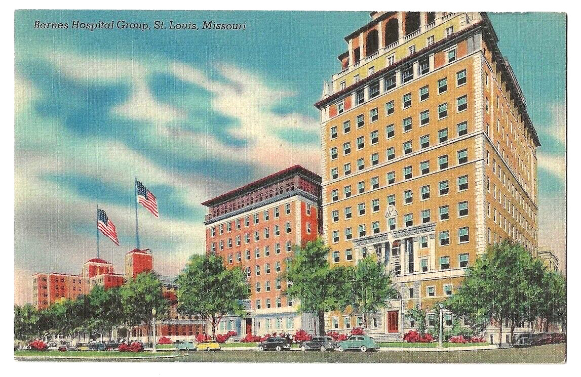 St. Louis Missouri c1940's Barnes Hospital Group, buildings, vintage car