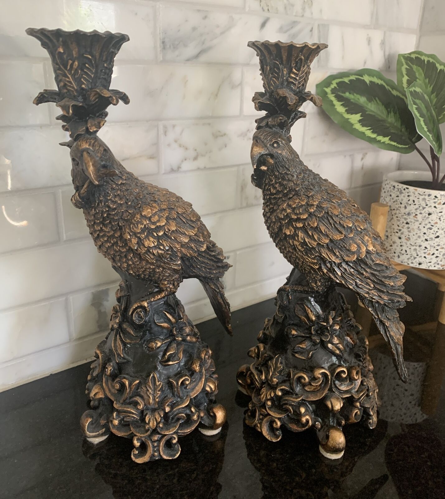 2-Vintage 1960s REPLICA  Pair of Dick Hsiao 12”  Parrot Bird Candle Holders
