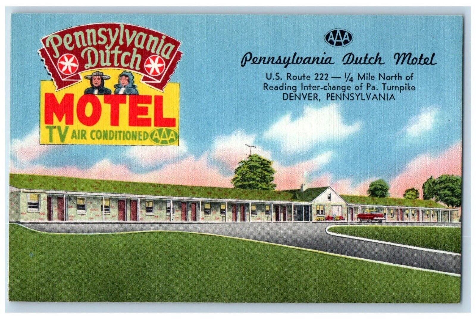 Denver Pennsylvania PA Postcard Pennsylvania Dutch Motel Exterior c1960 Vintage