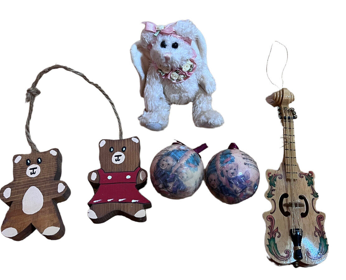Vintage Lot Bear & Music Themed Ornaments incl. Bearington Collection Angel Bear