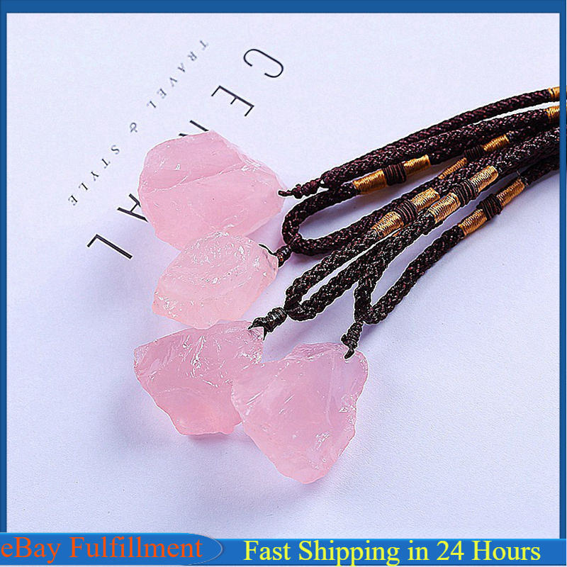Natural Rose Quartz Crystal Pendant Necklace Raw Rough Stone Charms Healing Gift