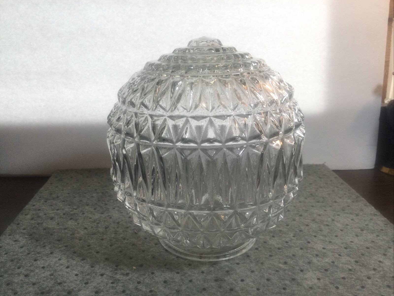 Vintage Mid Century Cut Clear Glass Ceiling Globe Shade Round Hollywood Regency