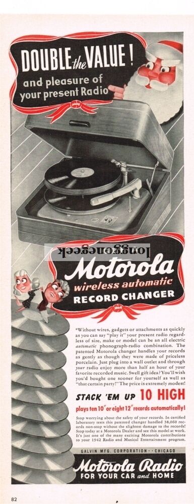 1941 MOTOROLA Wireless Automatic Record Changer Phonograph VINTAGE Print Ad