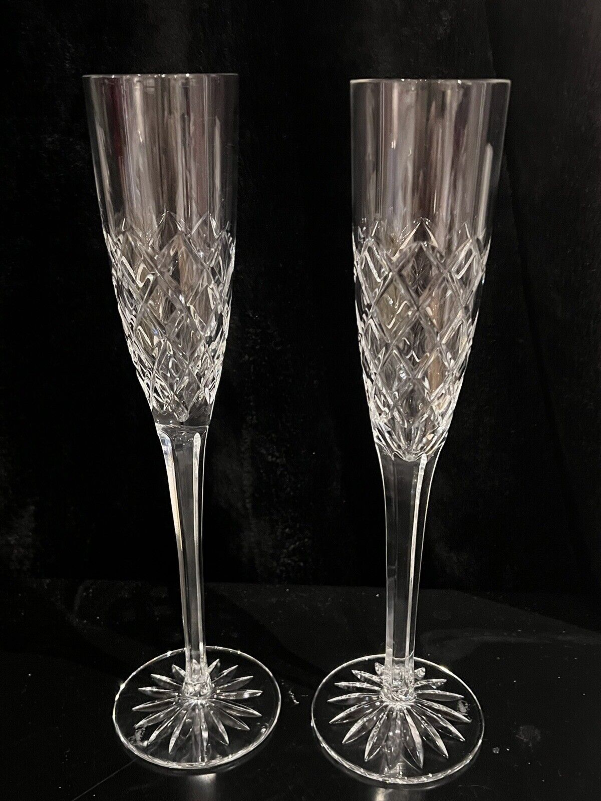 Ceska Crystal Brilliance Pair Of  Champagne Toasting Flutes 10.5\