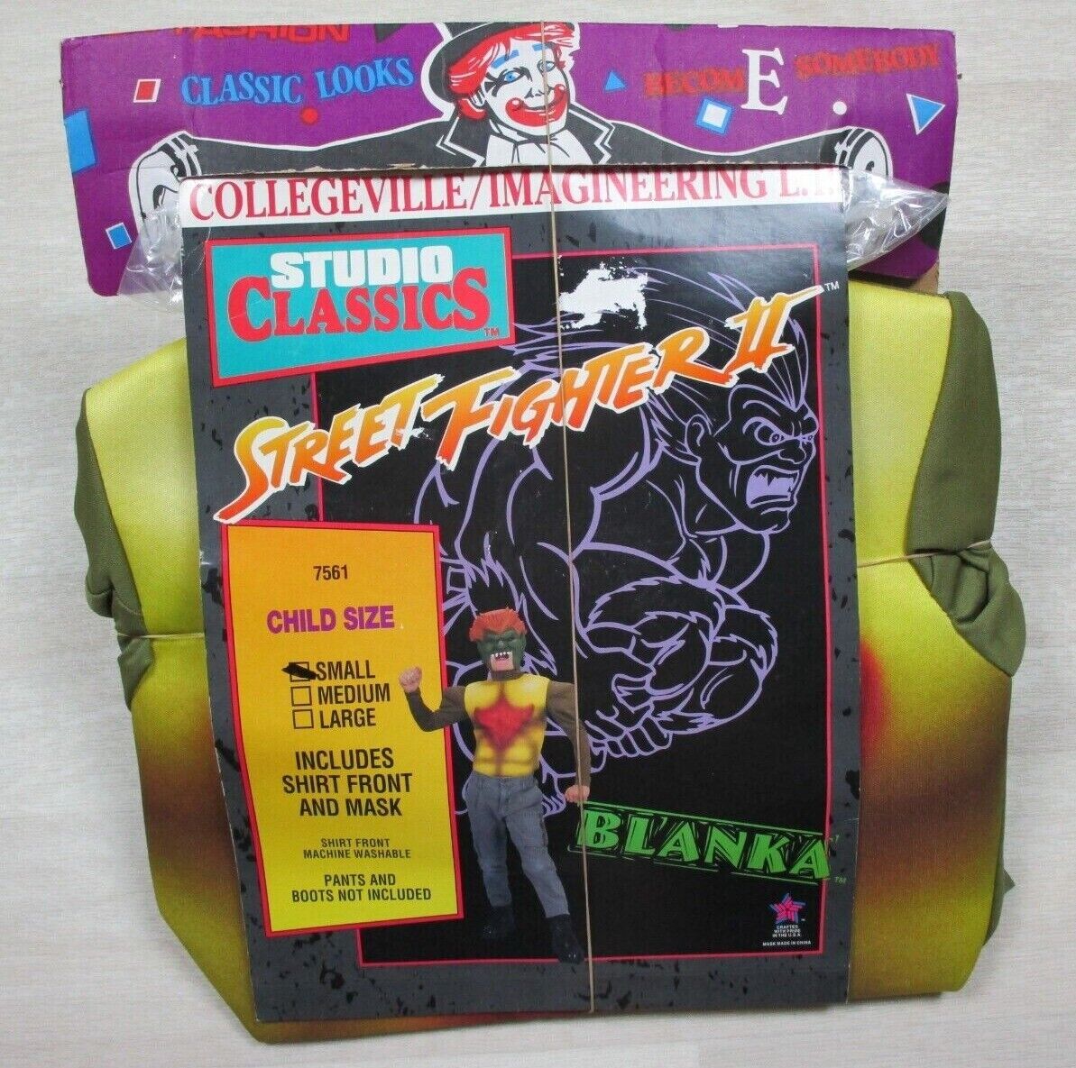 Vintage NOS 1991 Street Fighter 2 Blanka Collegeville Halloween Mask & Outfit 