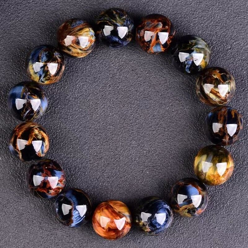 15mm Natural Colorful  Pietersite Gemstone Crystal Stretch Round Bead Bracelet