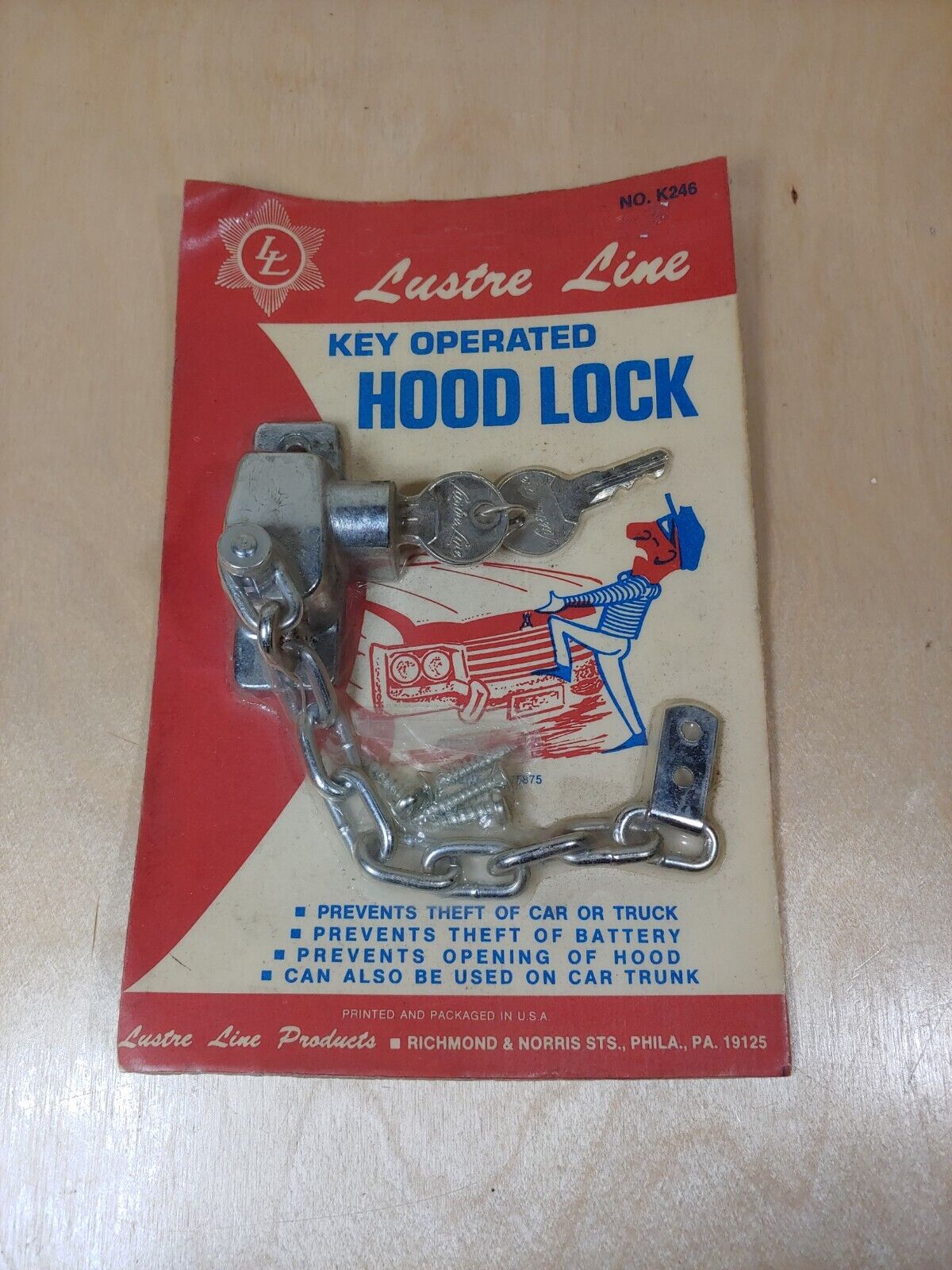 Vintage Lustre Line Key Operated Hood Lock MADE IN USA, NOS (Luster)