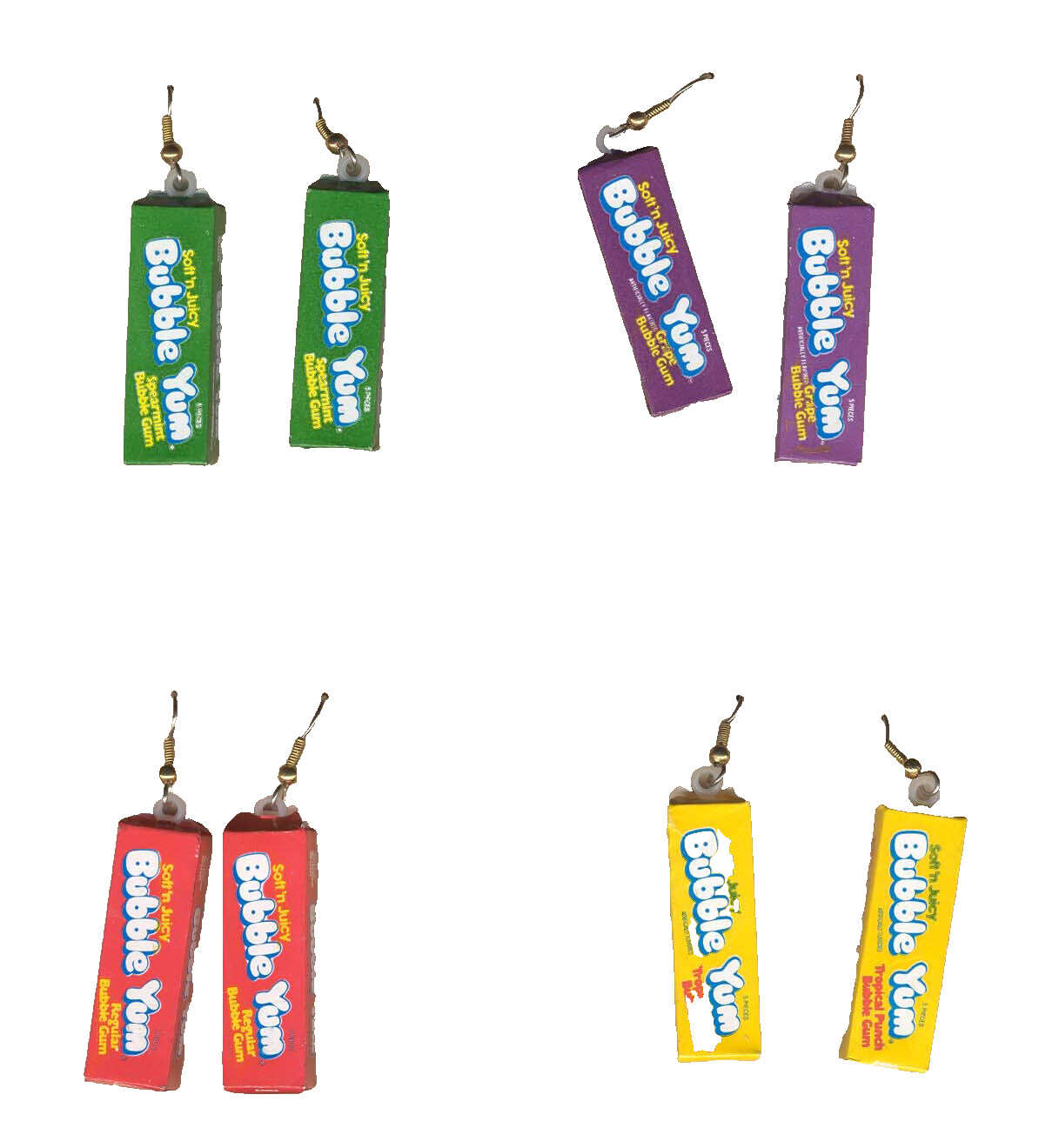 1Pr-Funky BUBBLE YUM EARRINGS Punk Novelty Candy Food Gum Charms Costume Jewelry