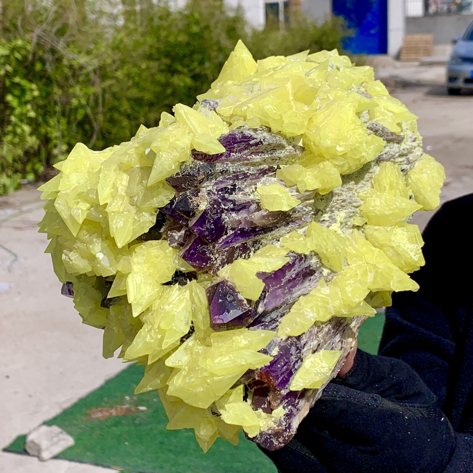12.45LB Minerals ** LARGE NATIVE SULPHUR OnMATRIX Sicily With+amethyst Crystal
