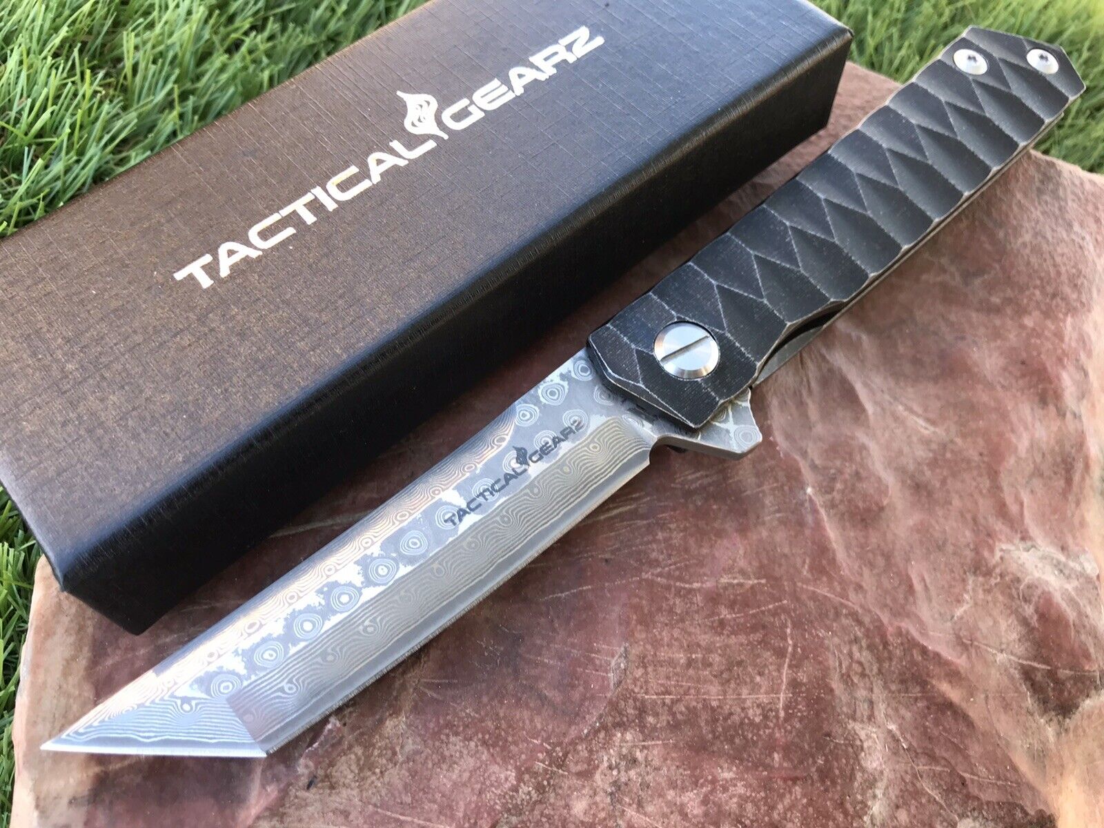 Solid Tc4 Titanium EDC Folding Knife Damascus Steel Blade Ball Bearing Pivot