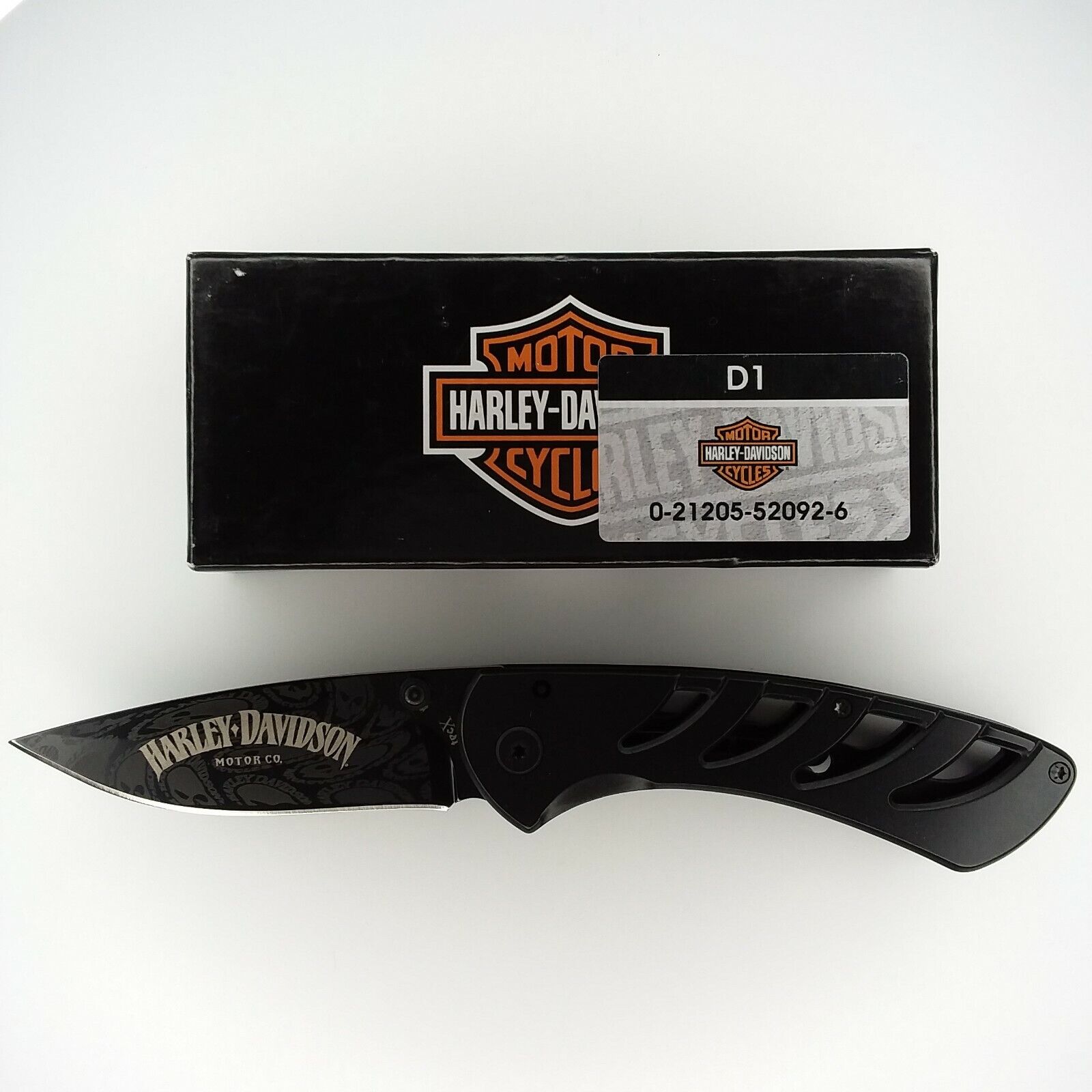Harley-Davidson Exo-Lock Pocket Knife Black Stainless Skeleton Handle 52092