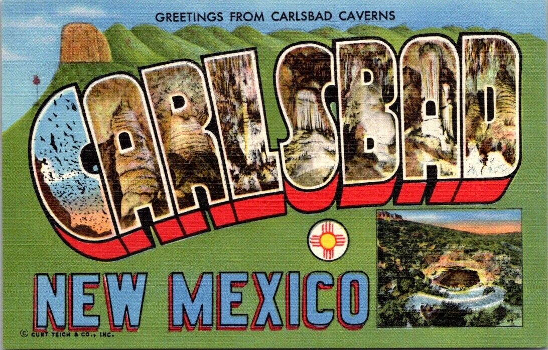 RARE Carlsbad New Mexico Greetings from Carlsbad Caverns Large Letter Postcard