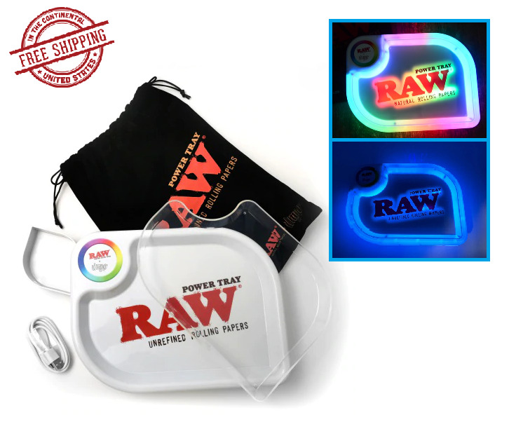 RAW Rolling Papers POWER TRAY Light up Rolling Tray Rechargeable Bluetooth