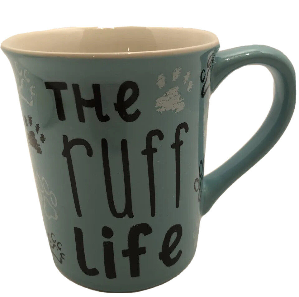 The Ruff Life 16 Oz Coffee Tea Mug Pawsitive Vibes Only Blue Paw Prints Dog Pup