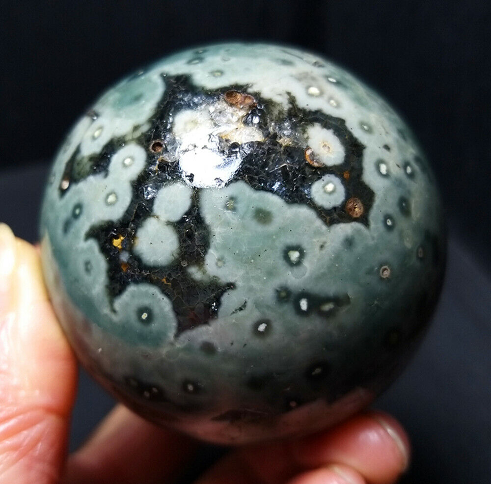 Rare 283G Natural Polished Orbicular Ocean Jasper Sphere Ball Healing WD356
