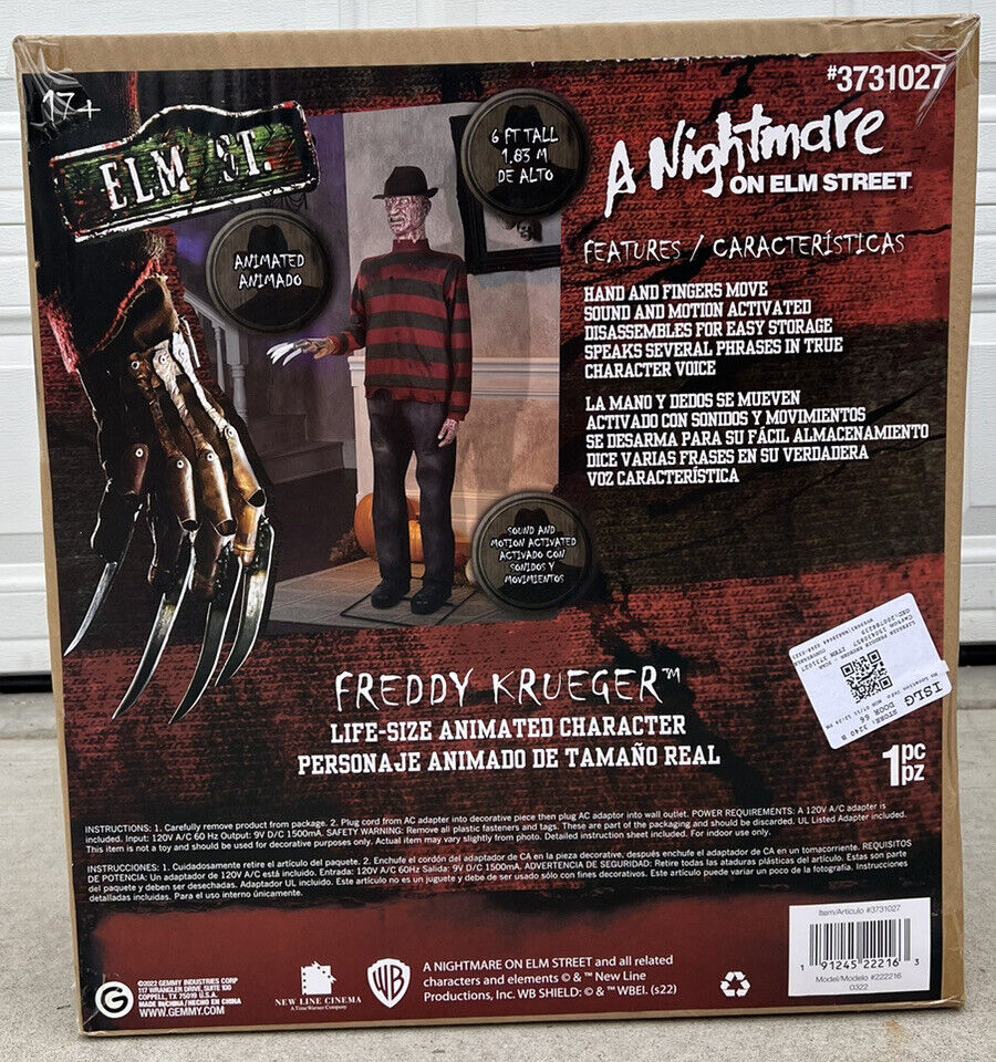 Warner Bros 6 Ft Life Size Freddy Krueger A Nightmare on Elm Street Animatronic
