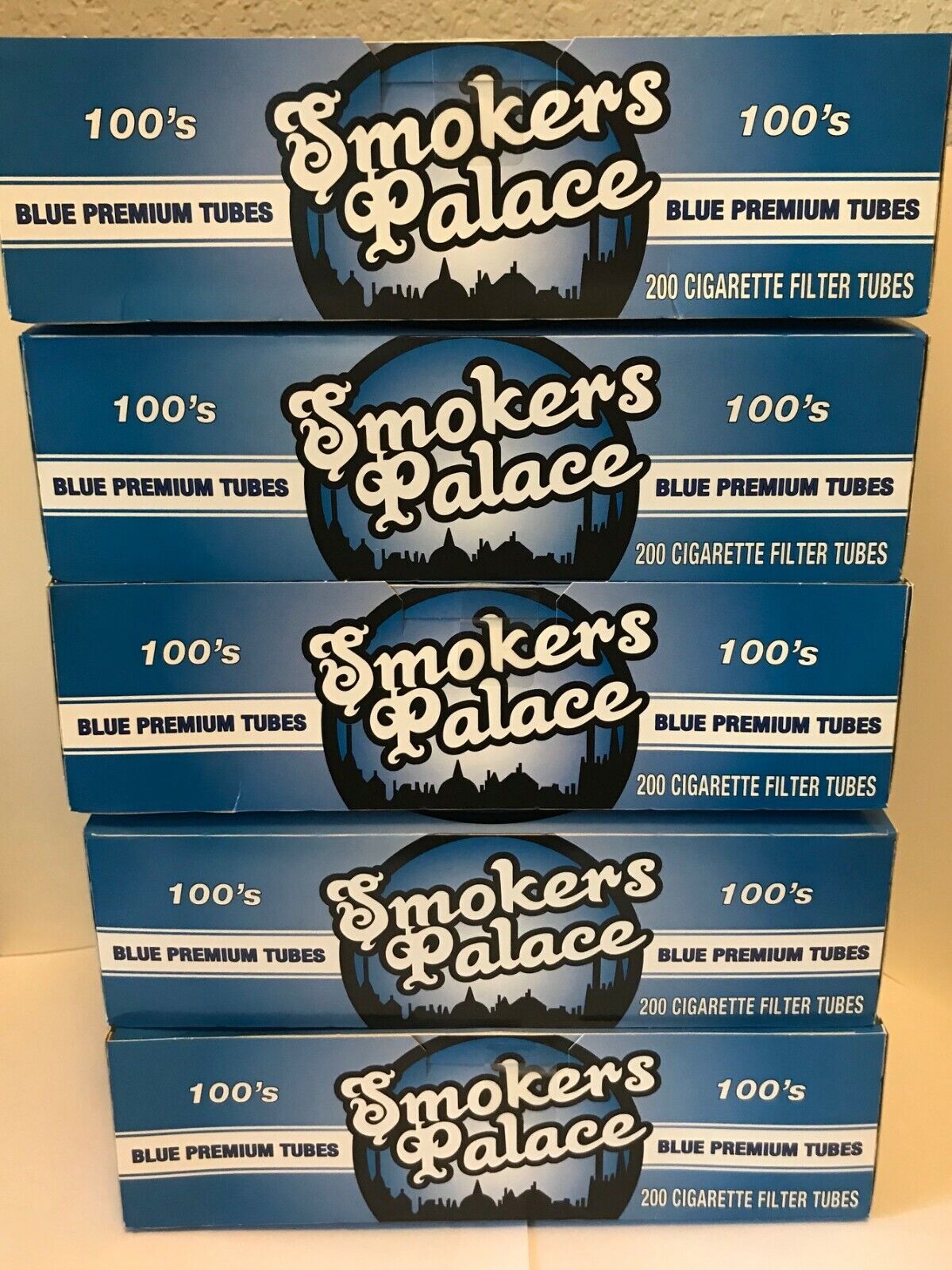 Smokers Palace Blue 100's Size-5 Boxes Tubes 200 Cigarette Filter Premium Tubes.