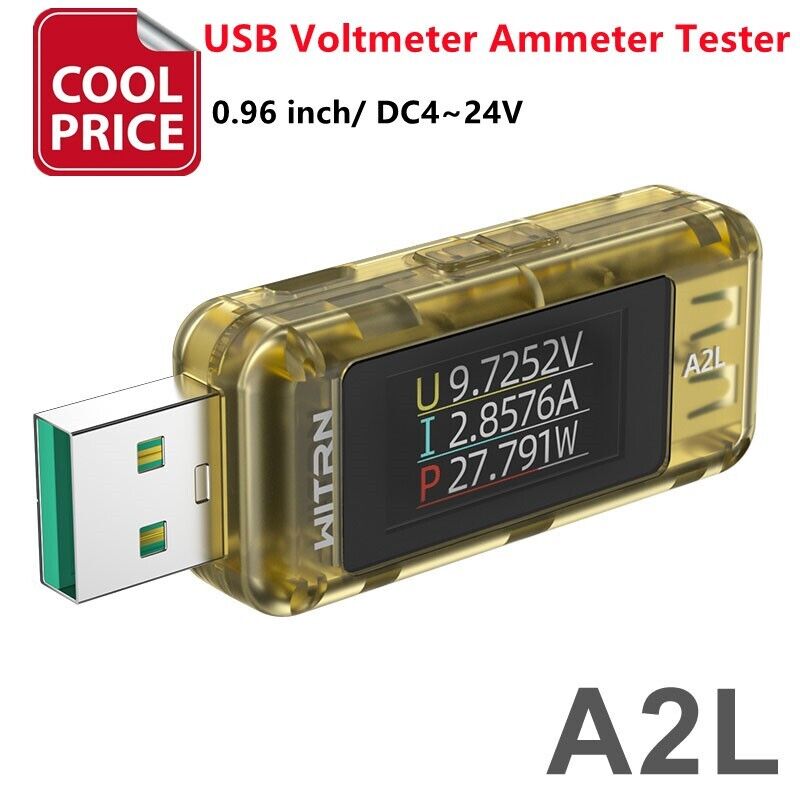 WITRN A2L USB Voltmeter Ammeter Tester 8A 120W Mobile Phone Charging Detector