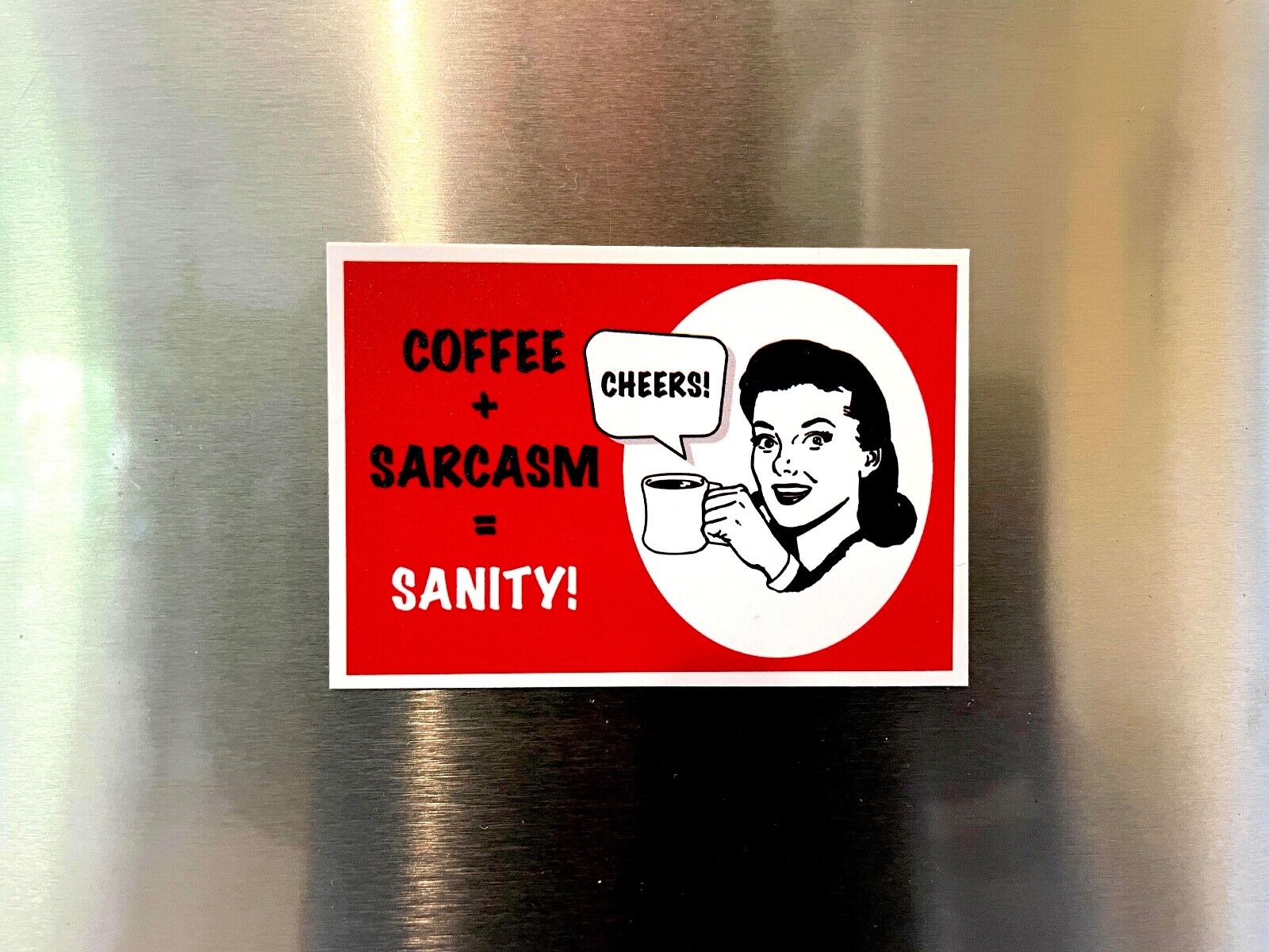 Funny Vintage 1950\'s Lady Coffee and Sarcasm Sarcastic Fridge Magnet 2.25”x3.25”