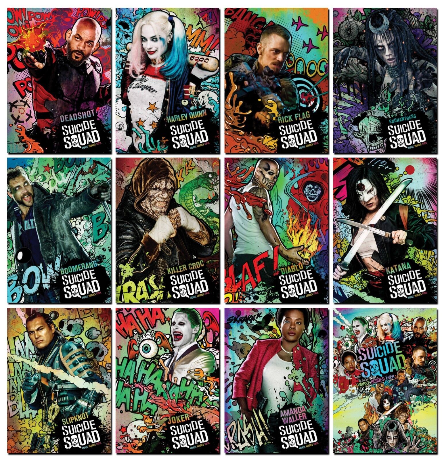 SUICIDE SQUAD Movie - 12 Card Promo Set - Joker Harley Quinn Deadshot