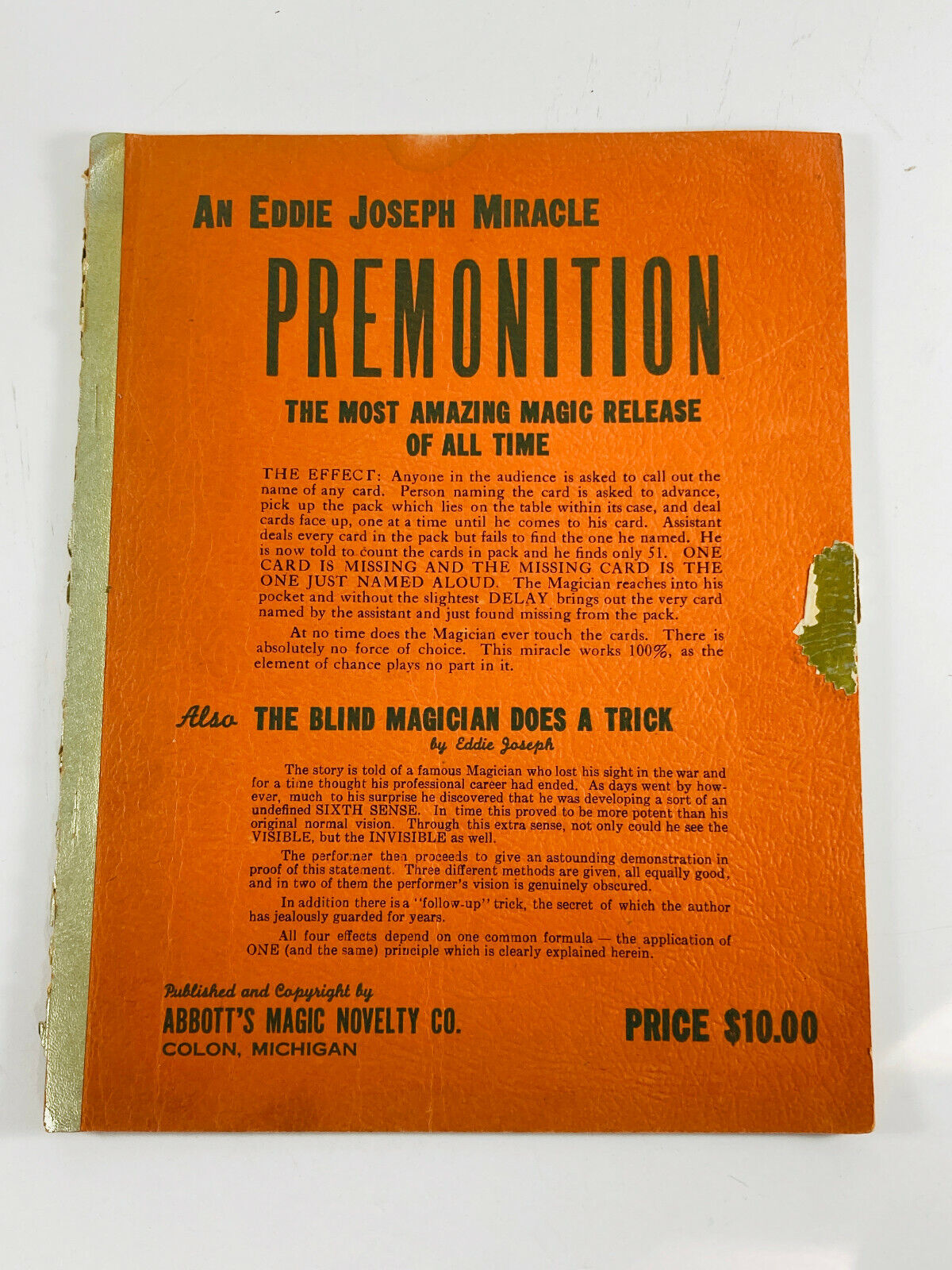 Vintage 1948 Magic Book PREMONITION Abbott's by Eddie Joseph