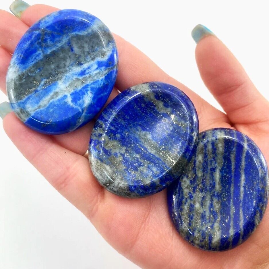 Lapis Lazuli Crystal Palm Worry Stone Stress Relief Smooth Polished Gemstone