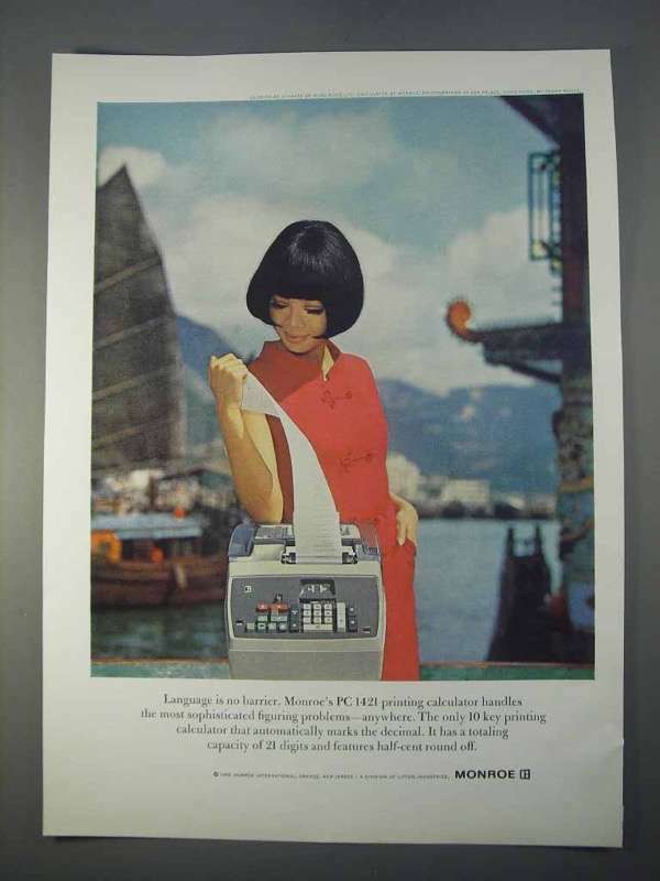 1966 Monroe PC 1421 Printing Calculator Ad - Language