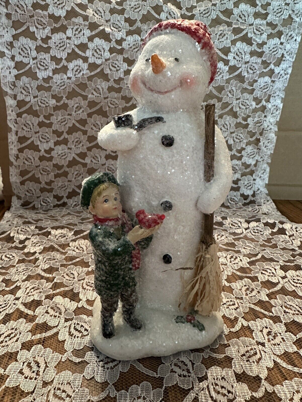 Vintage Sparkly Frosty “Snowman” Resin Figurine Old World Look.