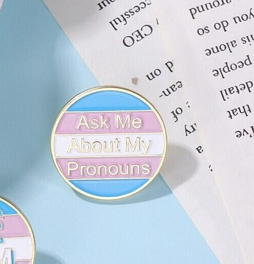 LGBT Transgender Pride Colours Ask My Pronouns Gender Fluid Pin Enamel Badge