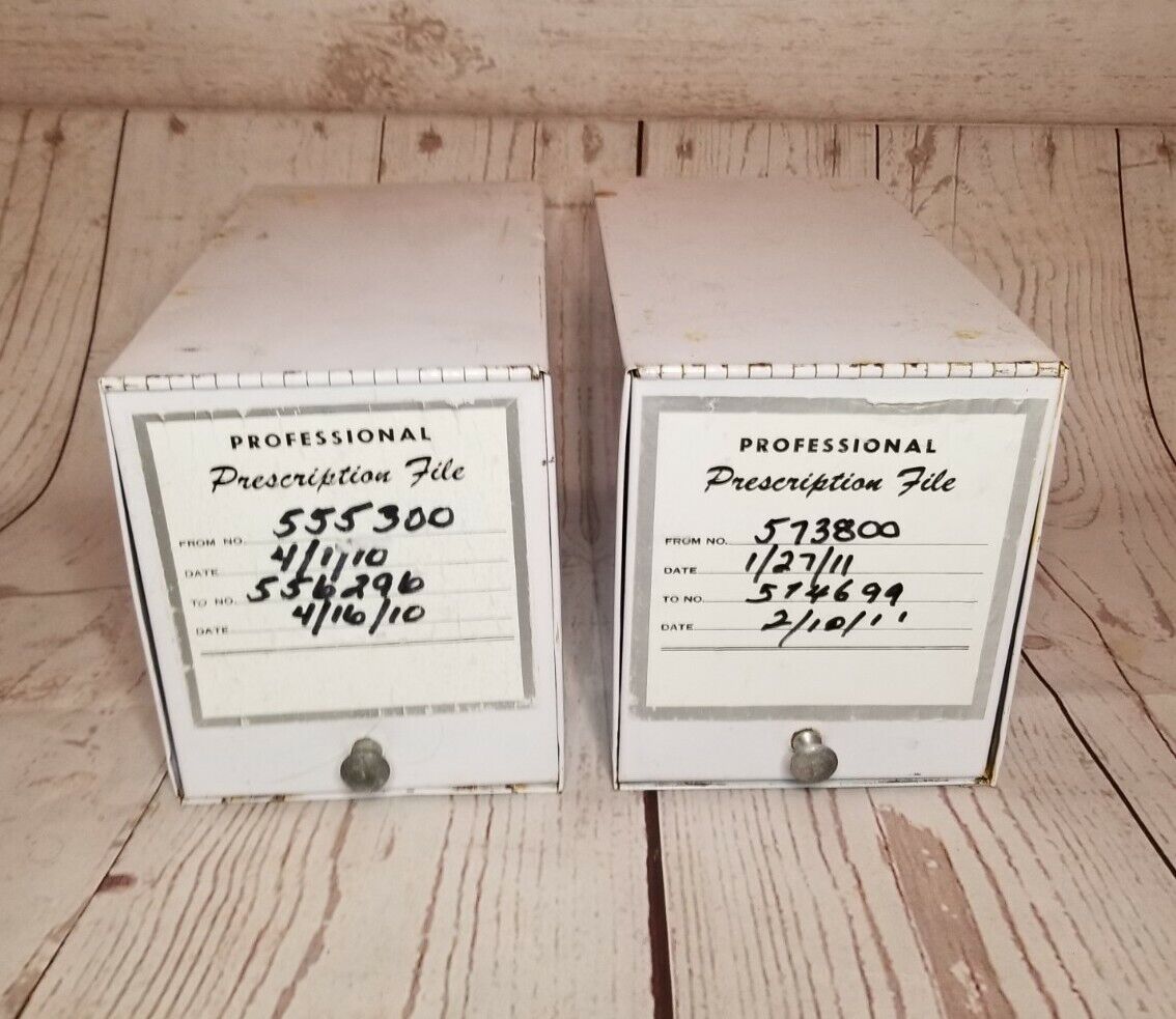 Vintage Metal File Pharmacy Prescription Box Industrial Ephemera Rx