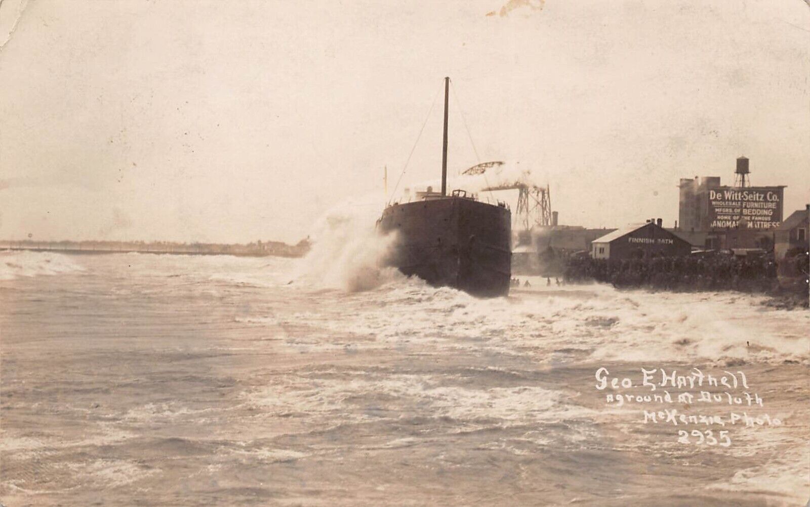 RPPC Duluth MN DeWitt Seitz Harbor Steel Barge Ship Hartnell Photo Postcard C54