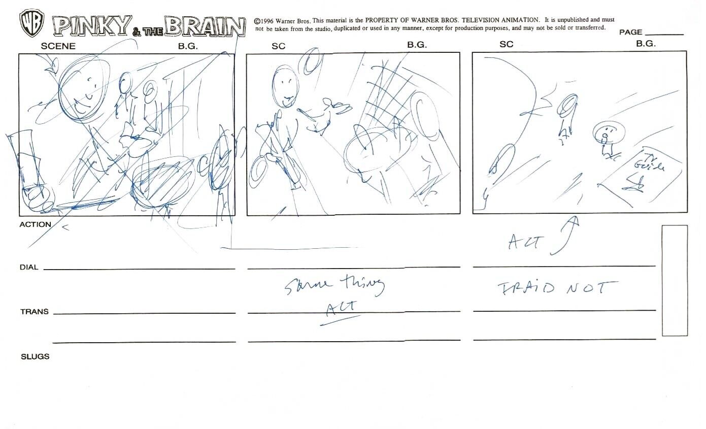 1996 PINKY AND THE BRAIN ORIGINAL ANIMATION ART PRODUCTION STORYBOARD TV DRAWING