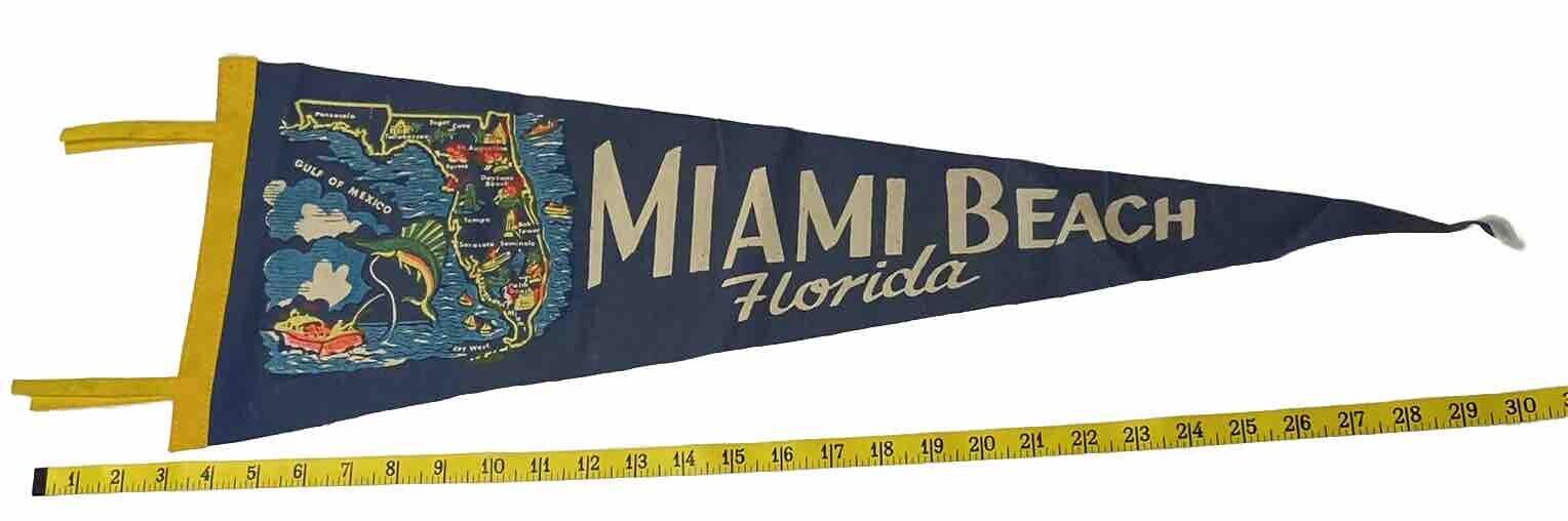 Vintage Miami Beach Florida Pennant State Fishing 80’s 90’s RARE