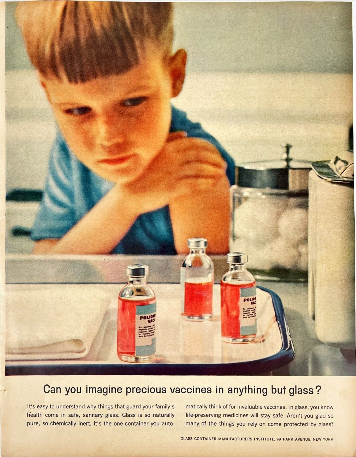 Polio Vaccine Campaign Glass Container Pharma Vtg Advertising Magazine Ad 1957
