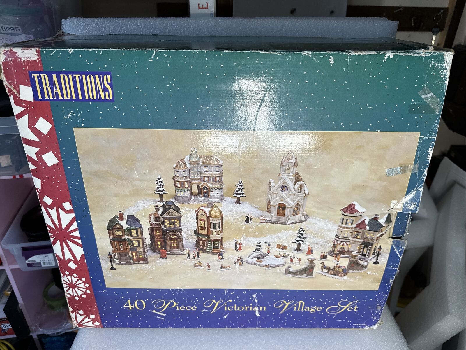 Vintage 13 Piece Christmas Traditions  Victorian Village Set 5 Houses, 1 Church