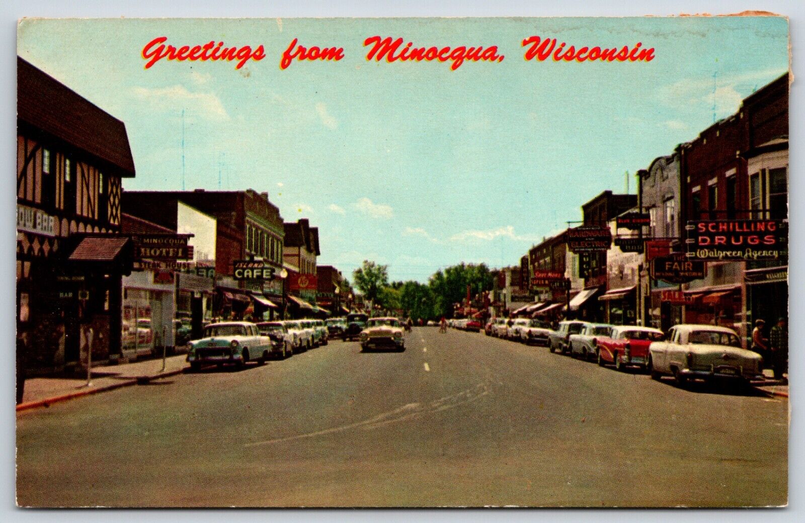 Postcard Greetings From Main Street, Minocqua Wisconsin Unposted