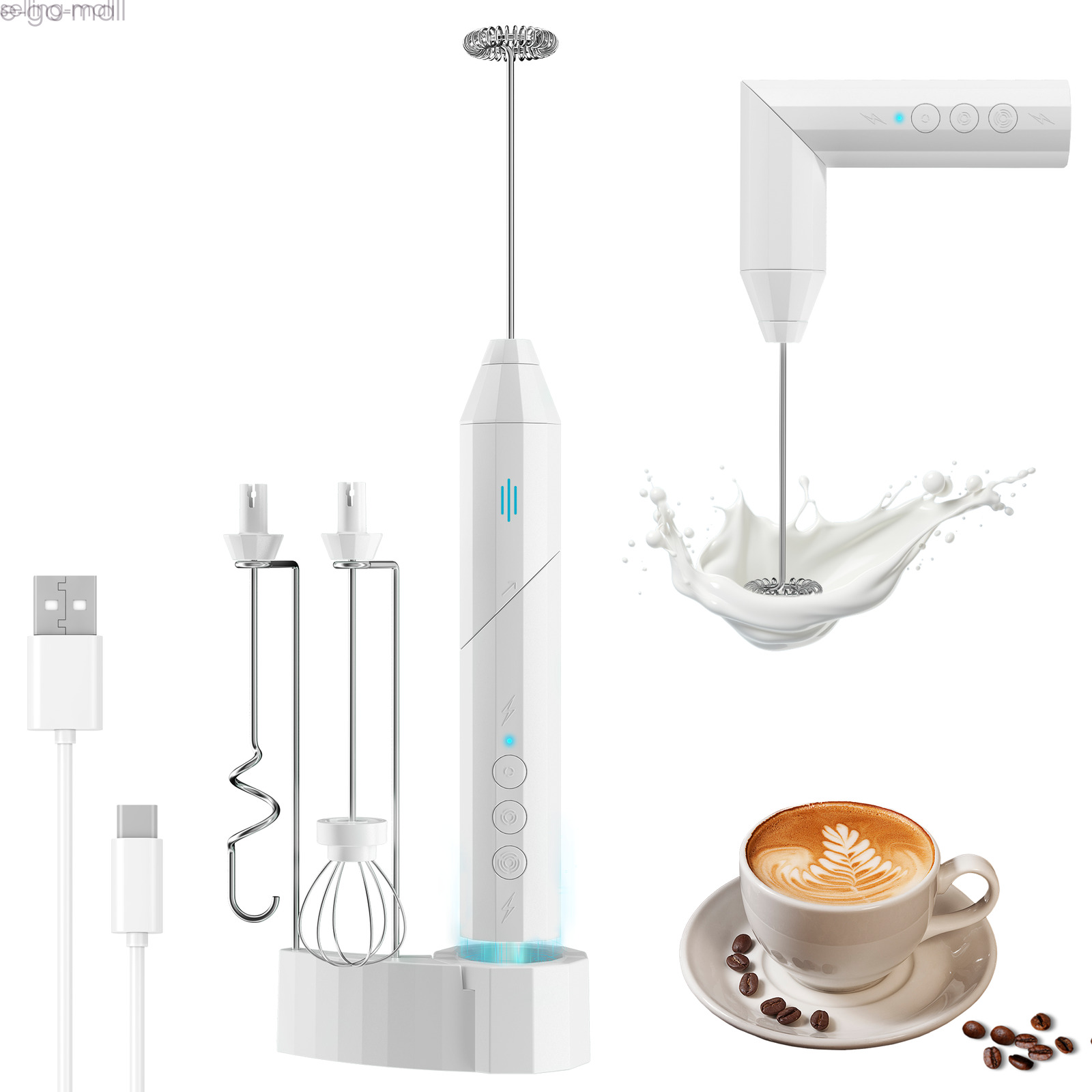 Milk Frother Handheld with Charging Base Drink Mixer Electric Whisk Foam Maker