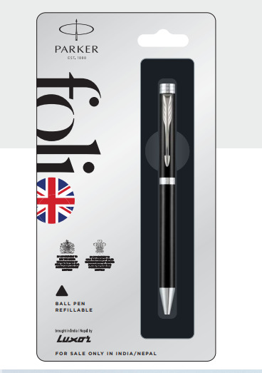 PARKER FOLIO STANDARD BALL PEN WITH STAINLESS STEEL TRIM BLACK BODY