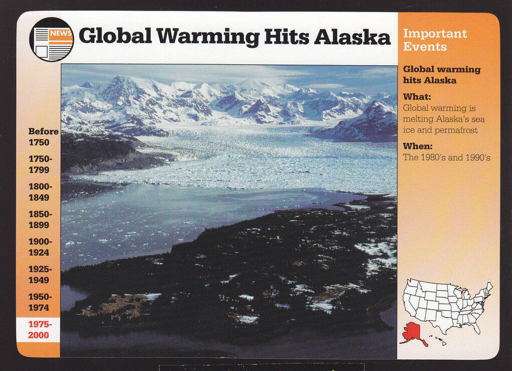 GLOBAL WARMING HITS ALASKA Columbia Glacier Photo GROLIER STORY OF AMERICA CARD