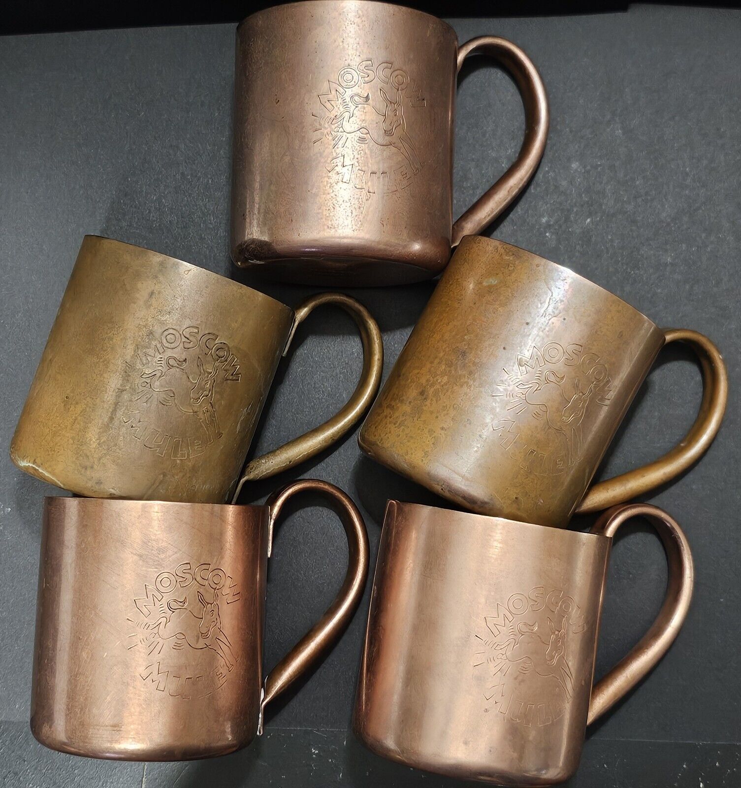 (5) VINTAGE COCK N BULL PRODUCT MOSCOW MULE SOLID COPPER MUG 8OZ 