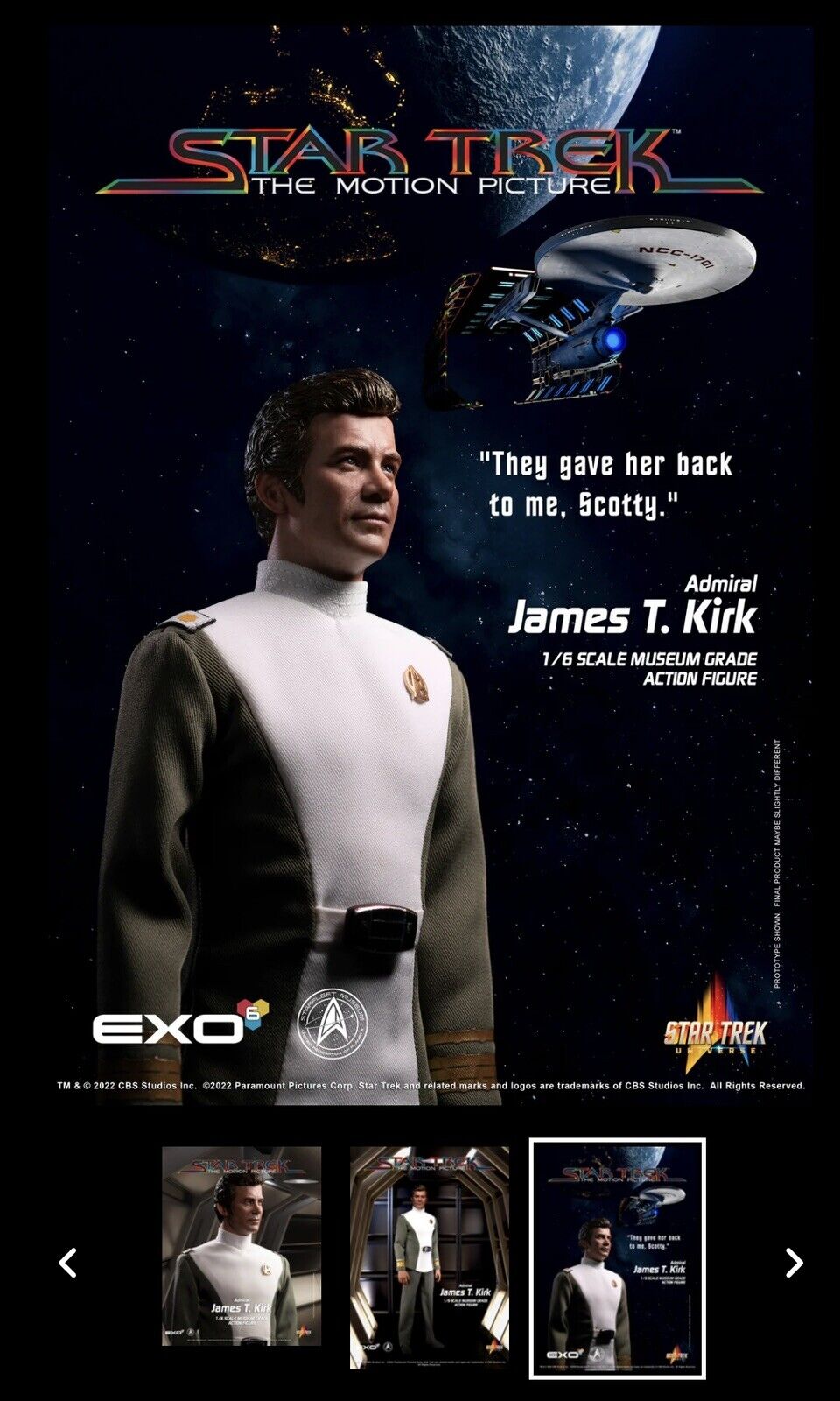 Exo-6  Star Trek The Original Motion Picture Admiral Kirk 1/6 Scale size