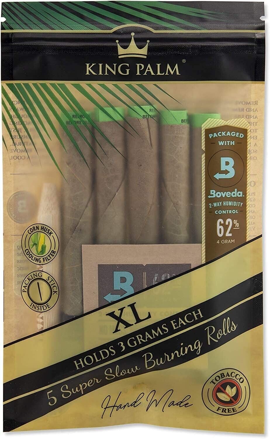 King Palm | XL | Natural | Prerolled Palm Leafs | 4 Packs of 5 Each = 20 Rolls