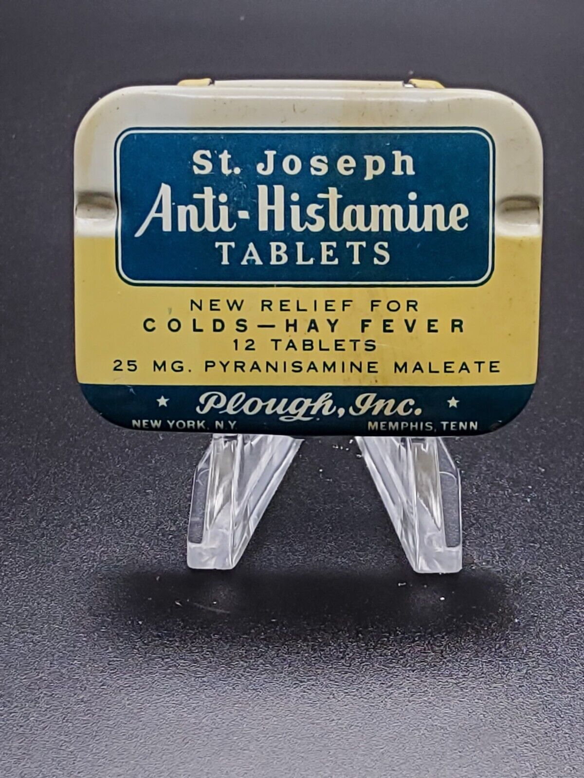 z_Vintage Medicine Tin: St. Joseph Anti-Histamine, 12 Tablets, Full tin, NOS