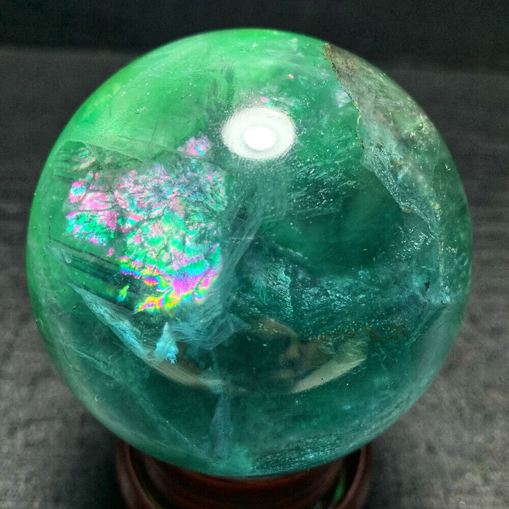  590g Natural Rainbow Fluorite Ball Quartz Crystal Healing Sphere Reiki CXF120