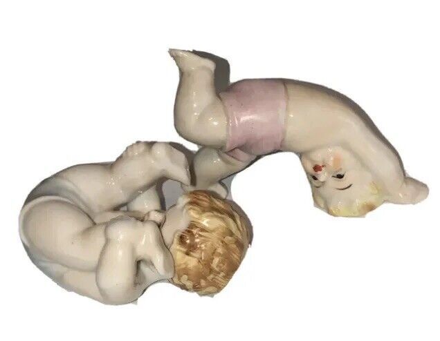 Rare Vintage Ucagco Pair Tumbling Babies Figurines