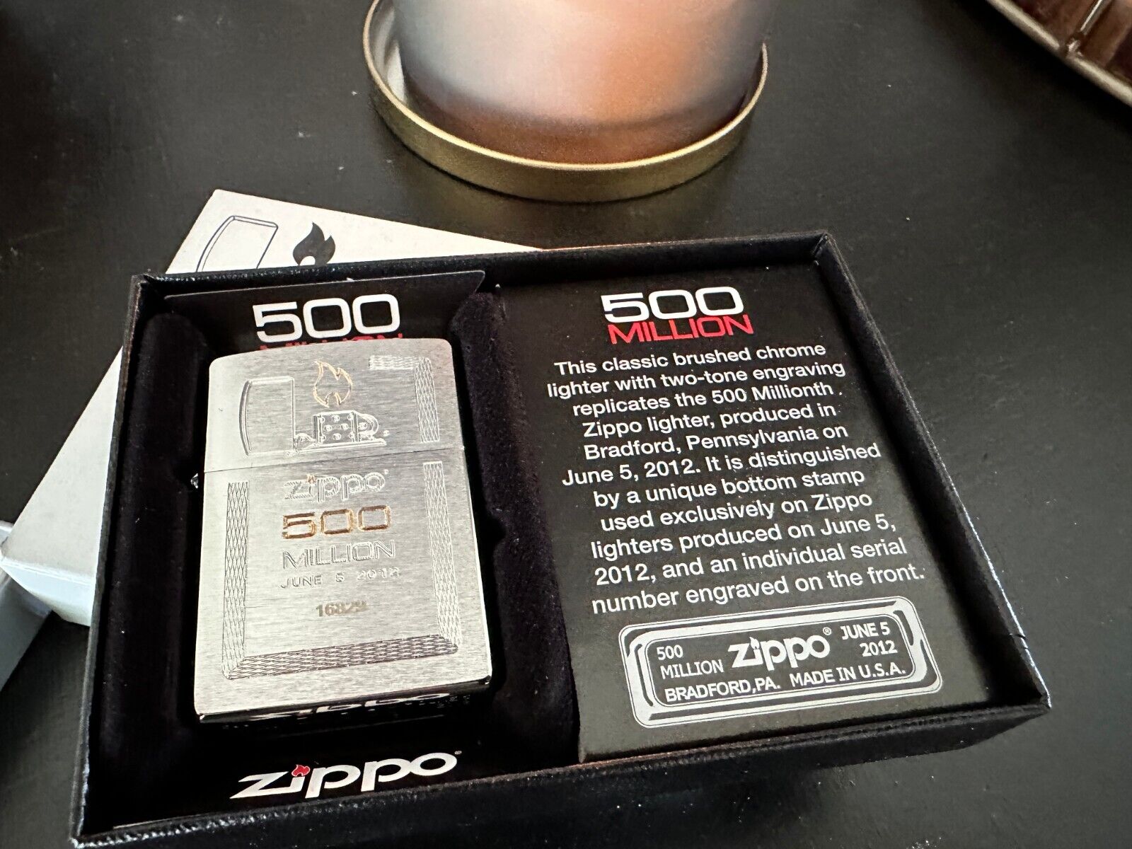 Zippo - 500 Million Limited Edition Lighter - #16829 June 5, 2012 - MINT